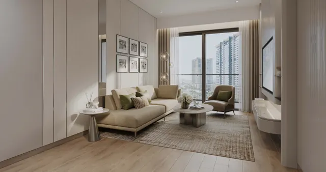 Phối cảnh phòng khách căn 3 phòng ngủ