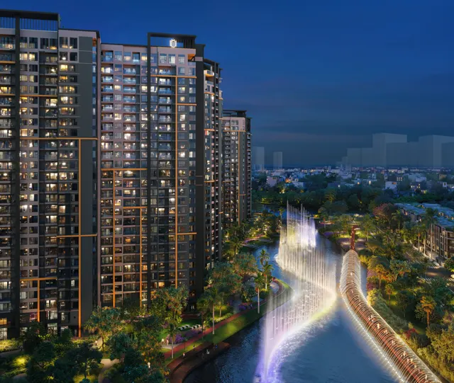 Masteri Park Place về đêm bên kênh nhạc nước