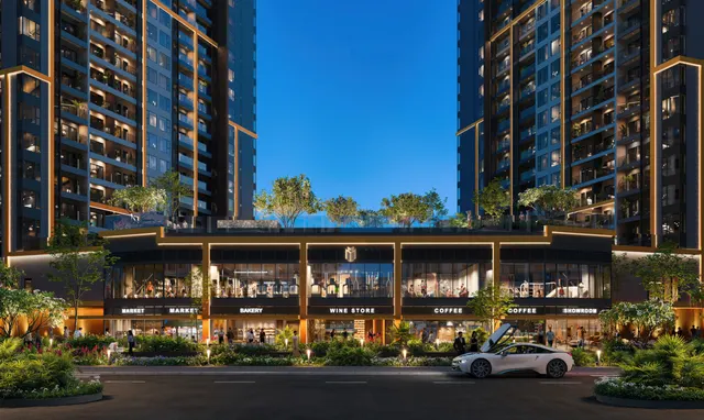 Khối đế thương mại Masteri Park Place lúc chiều tối